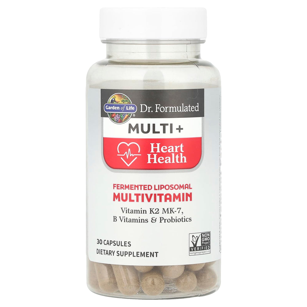 Garden of Life Dr. Formulated Multi+ Heart Health label close-up highlighting ingredients