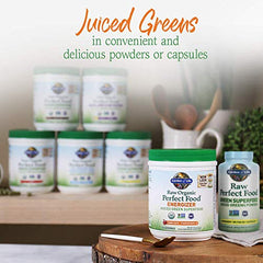 Garden of Life Energizer blend closeup showing pomegranate, baobab, cordyceps and maca for daily energy.