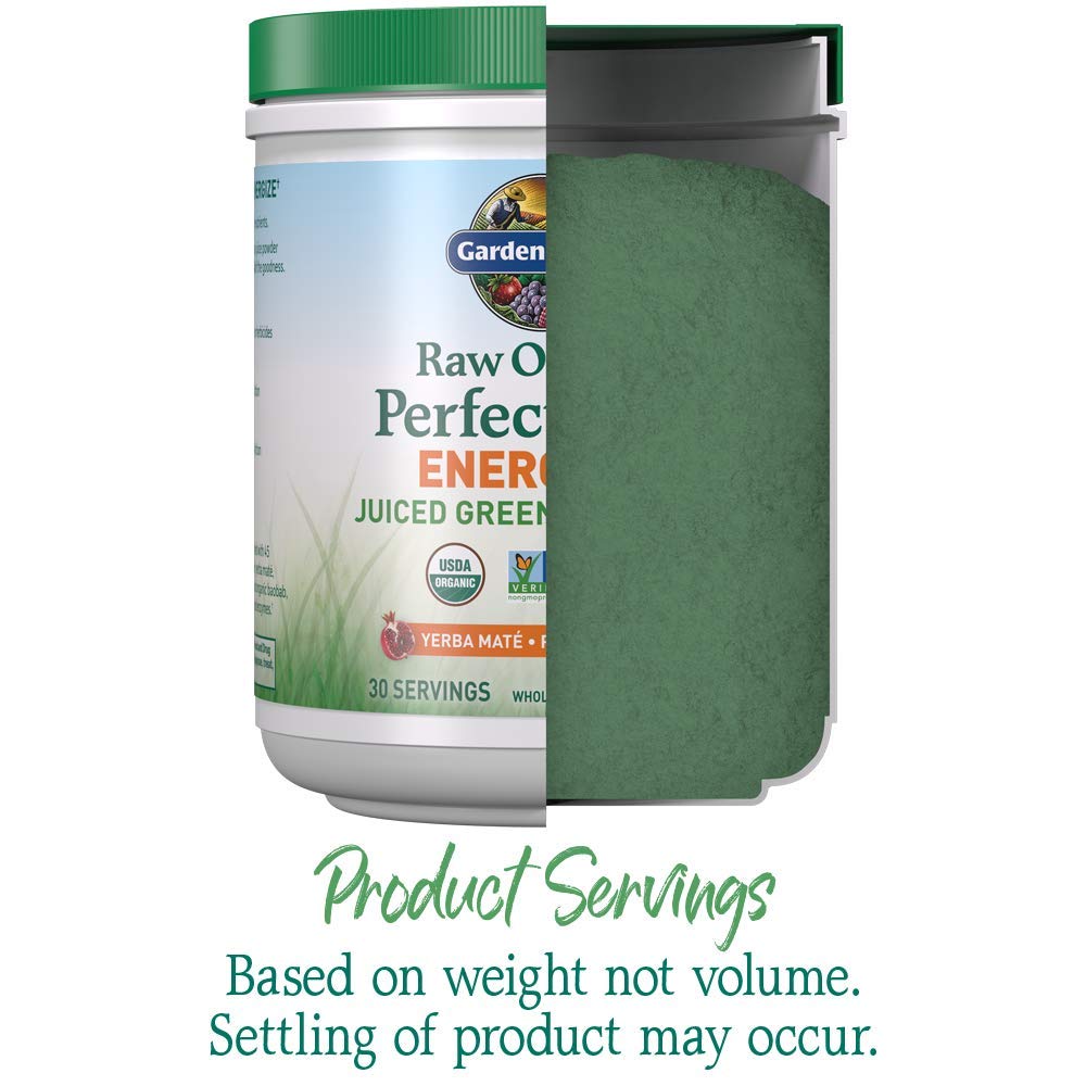 Garden of Life Energizer showing pomegranate yerba mate blend for energy.