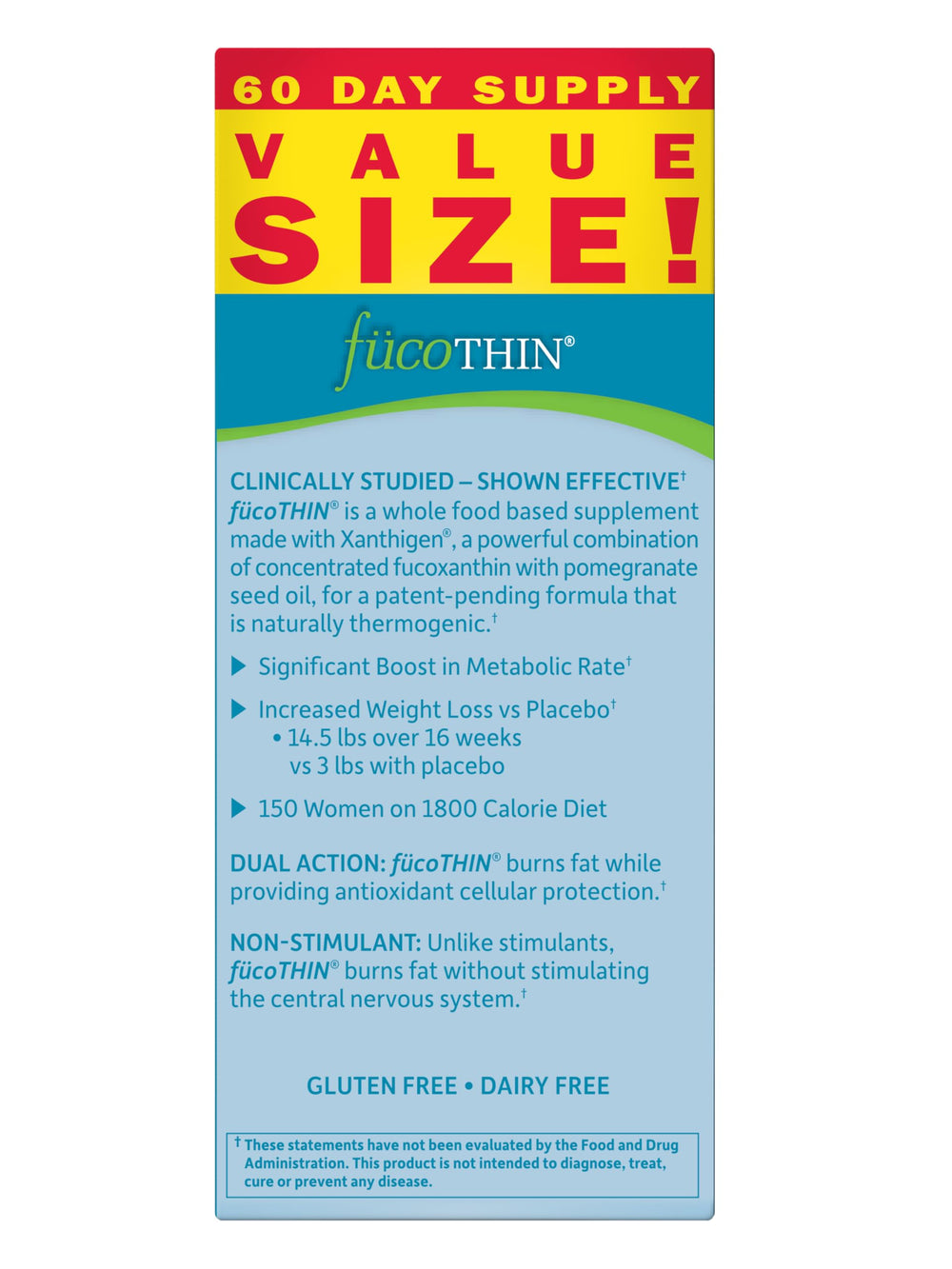 Garden of Life fucoThin gluten-free and dairy-free formulation on label.