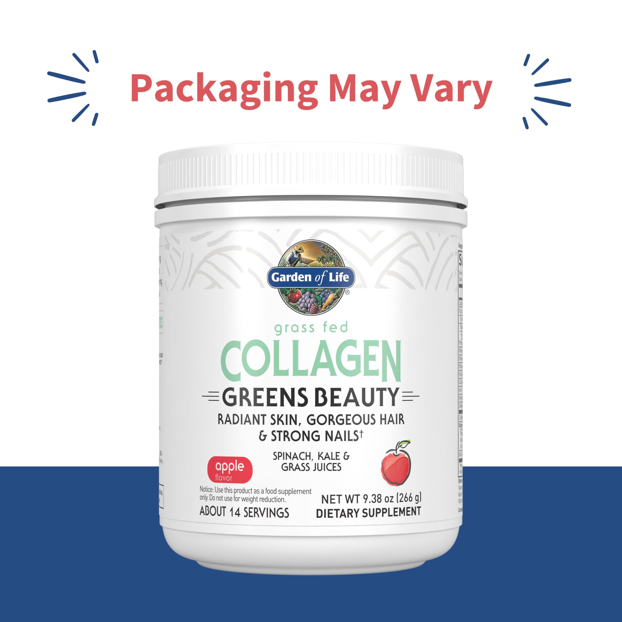 Garden of Life Grass Fed Collagen Greens scoop demonstrates easy daily serving.