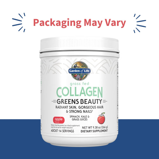 Garden of Life Grass Fed Collagen Greens scoop demonstrates easy daily serving.