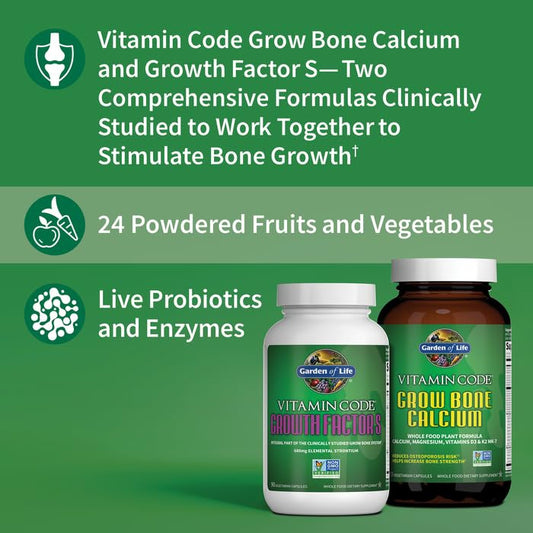 Garden of Life Grow Bone bottle back with two-formula system for bone and gut support