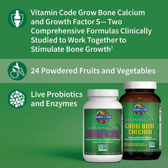 Garden of Life Grow Bone bottle back with two-formula system for bone and gut support