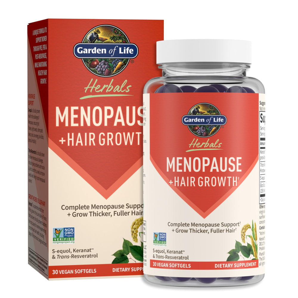 Garden of Life Herbals menopause softgel berry bottle front showing daily support