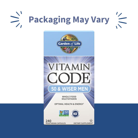 Garden of Life Vitamin Code 50 & Wiser capsules ready for daily use