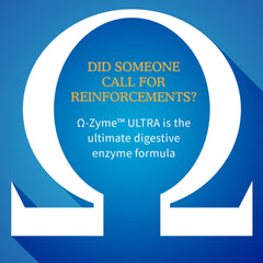 Garden of Life Omega-Zyme Ultra bottle being poured demonstrates easy daily use for digestion support.