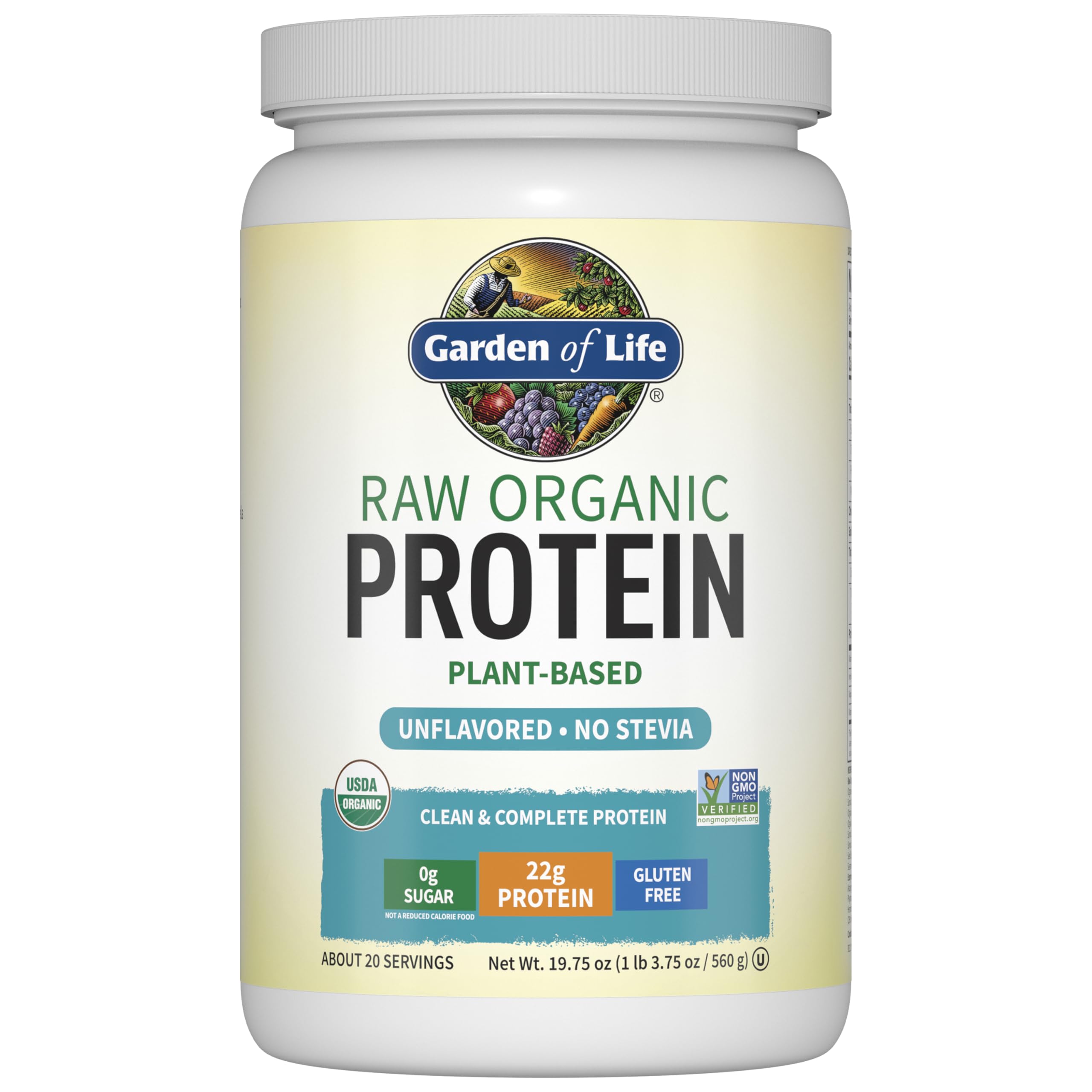 Garden of Life Organic Vegan Protein Powder bottle; high protein option for workouts.