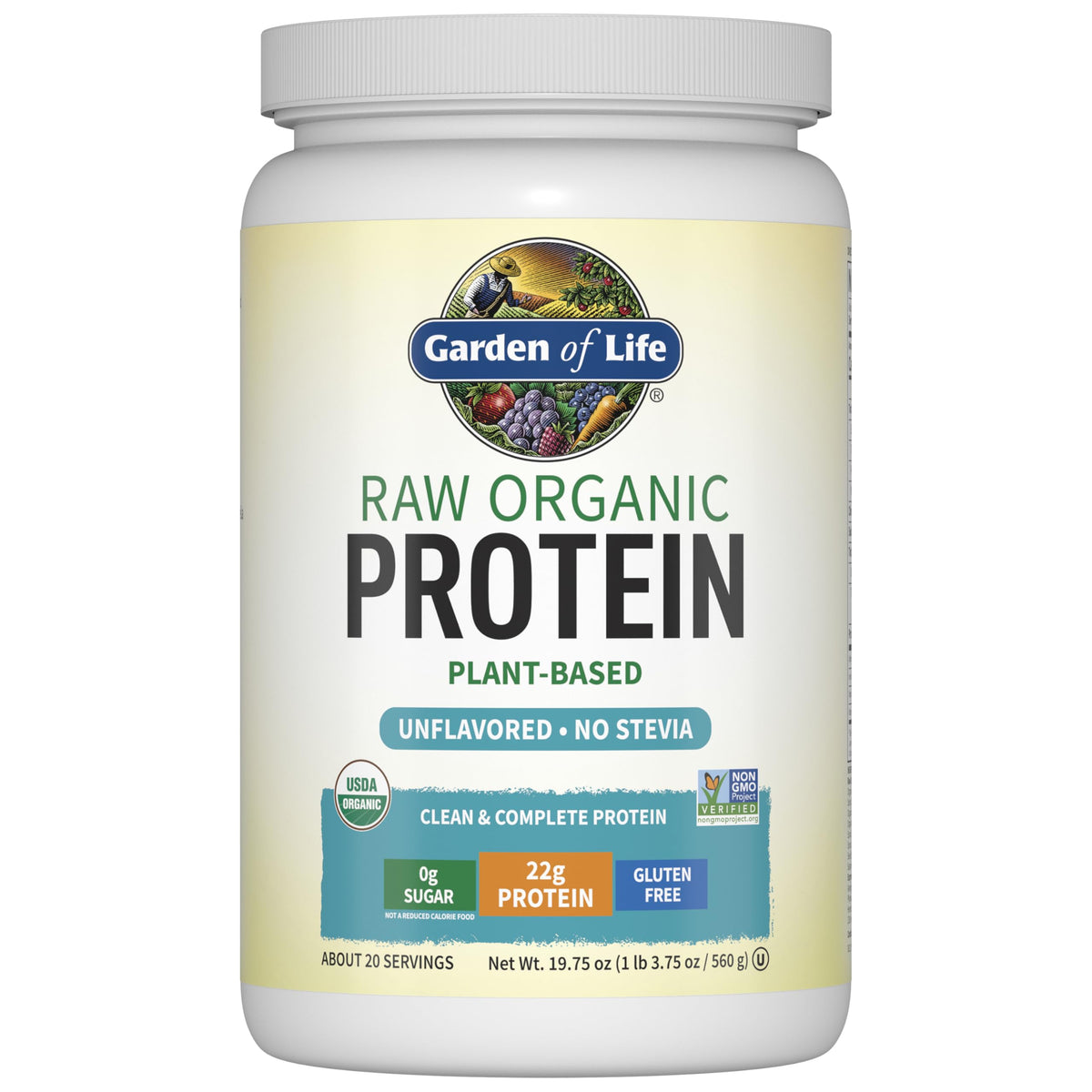 Garden of Life Organic Vegan Protein Powder bottle; high protein option for workouts.