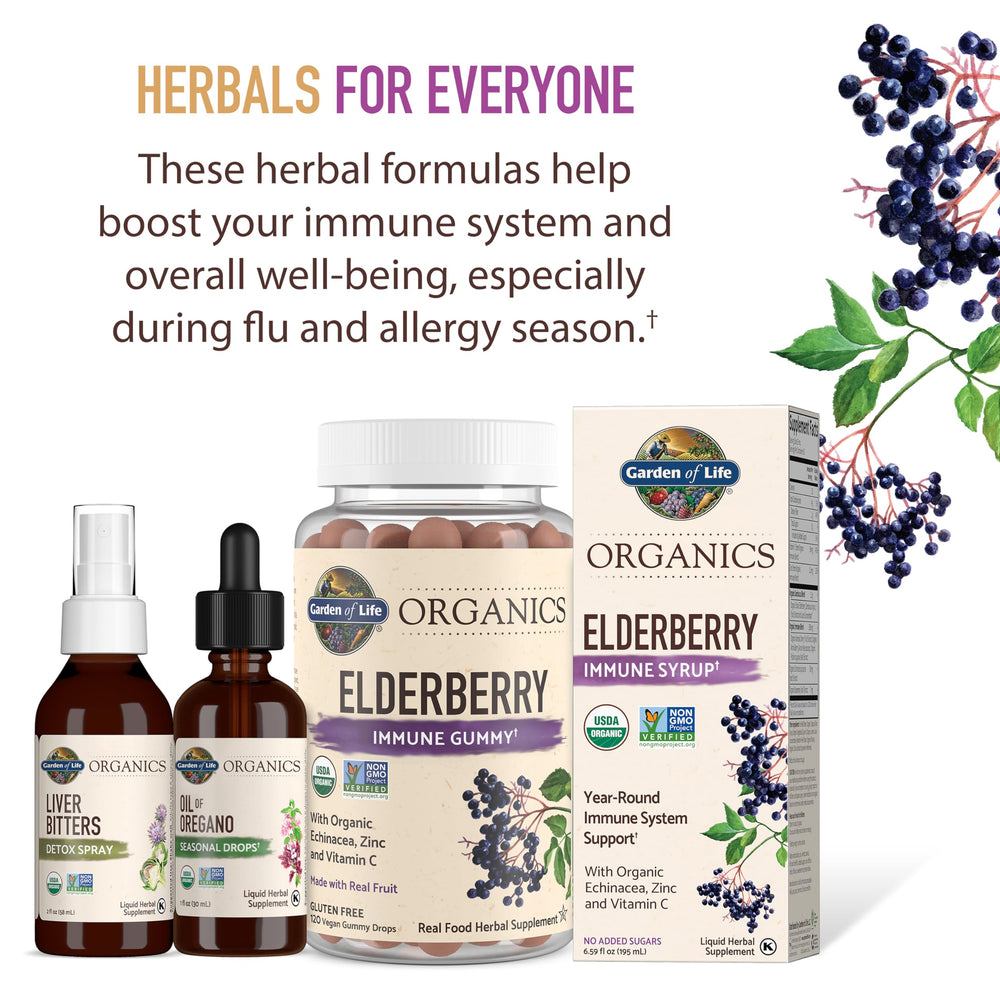 Garden of Life Organics Elderberry Gummies vegan and gluten-free for plant-based diets.