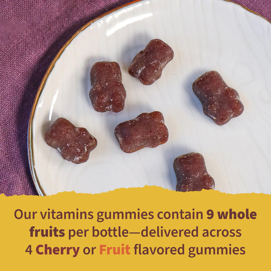 Garden of Life Organics Kids Gummies ingredient list highlighting organic fruits for growing children.