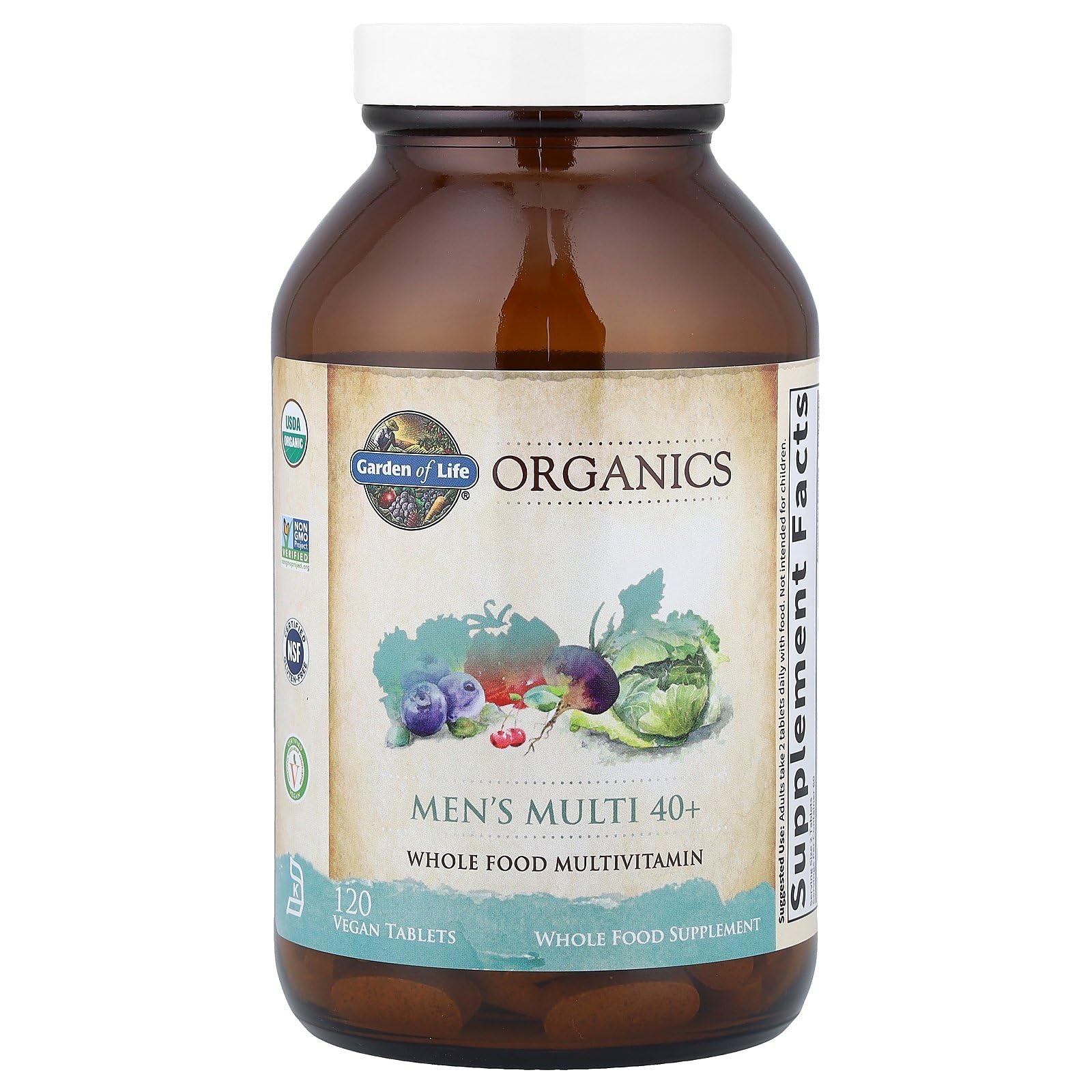 Garden of Life Organics Men 40+ pack shot emphasizes convenient daily use.