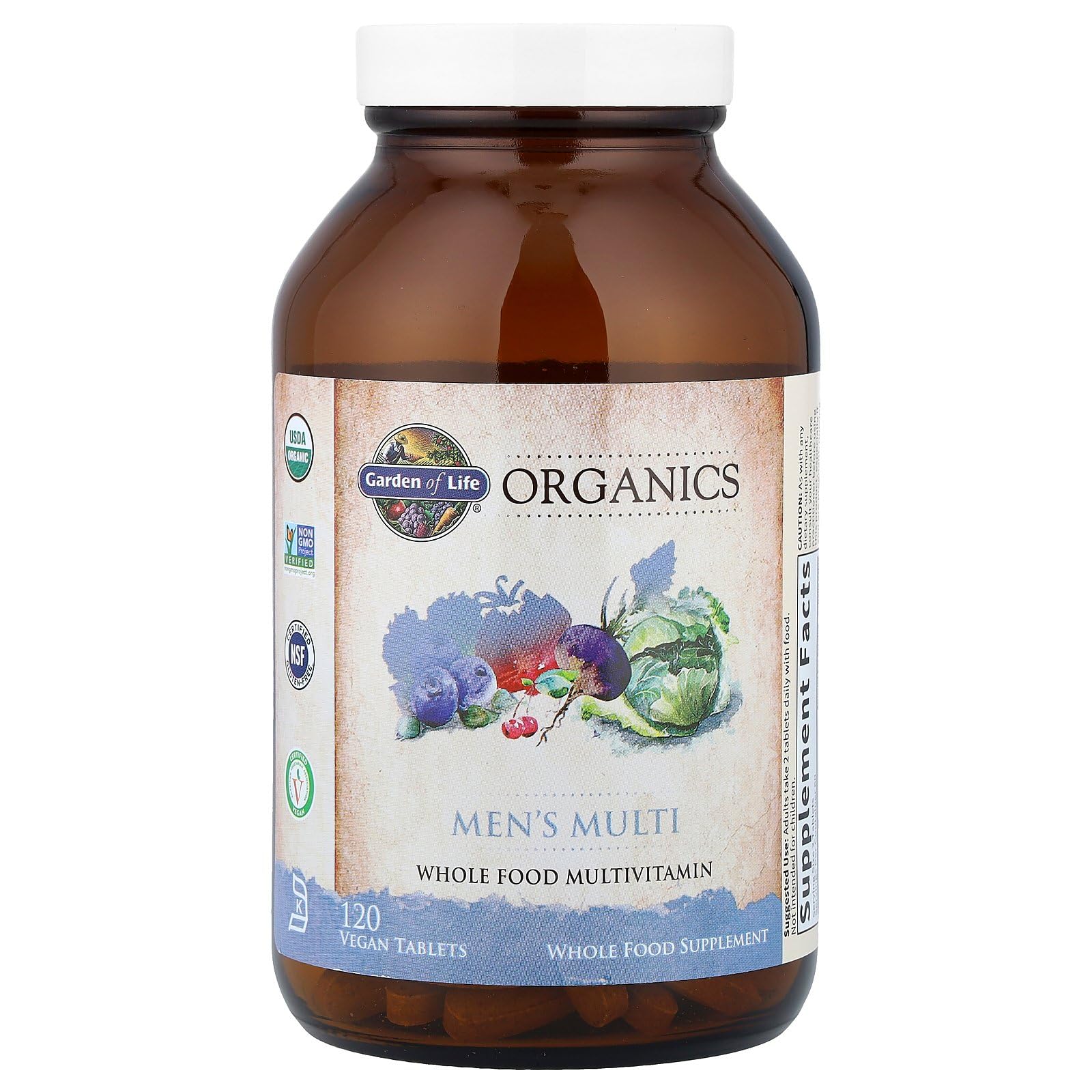 Garden of Life Organics ingredients label highlighting real foods in the formula.