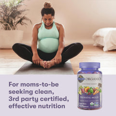 Garden of Life Organics Prenatal Gummies bottle in kitchen
