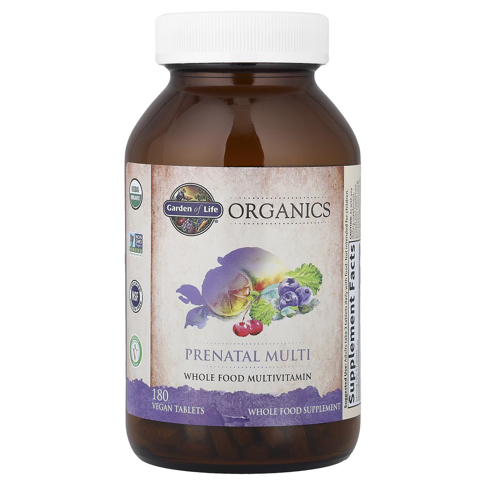 Garden of Life Organics Prenatal packaging noting vegan D3 from lichen.