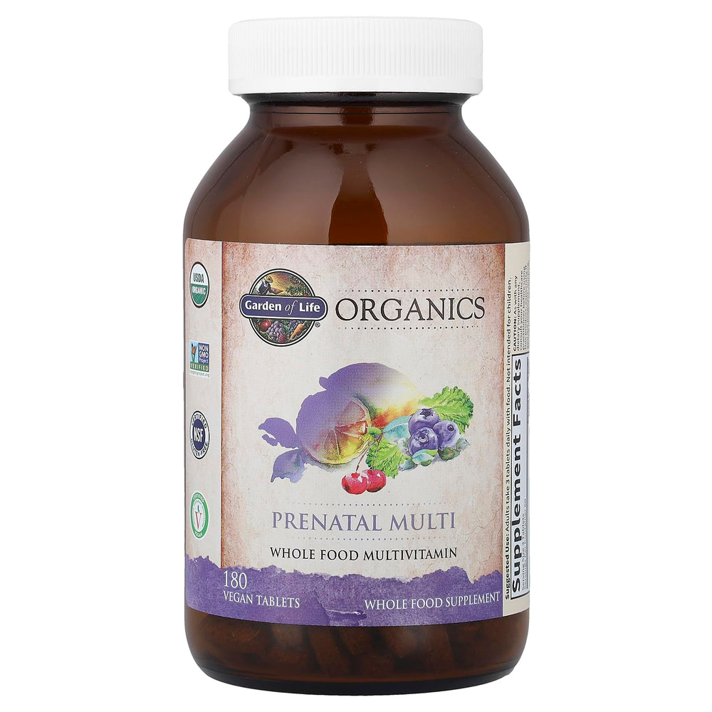 Garden of Life Organics Prenatal packaging noting vegan D3 from lichen.
