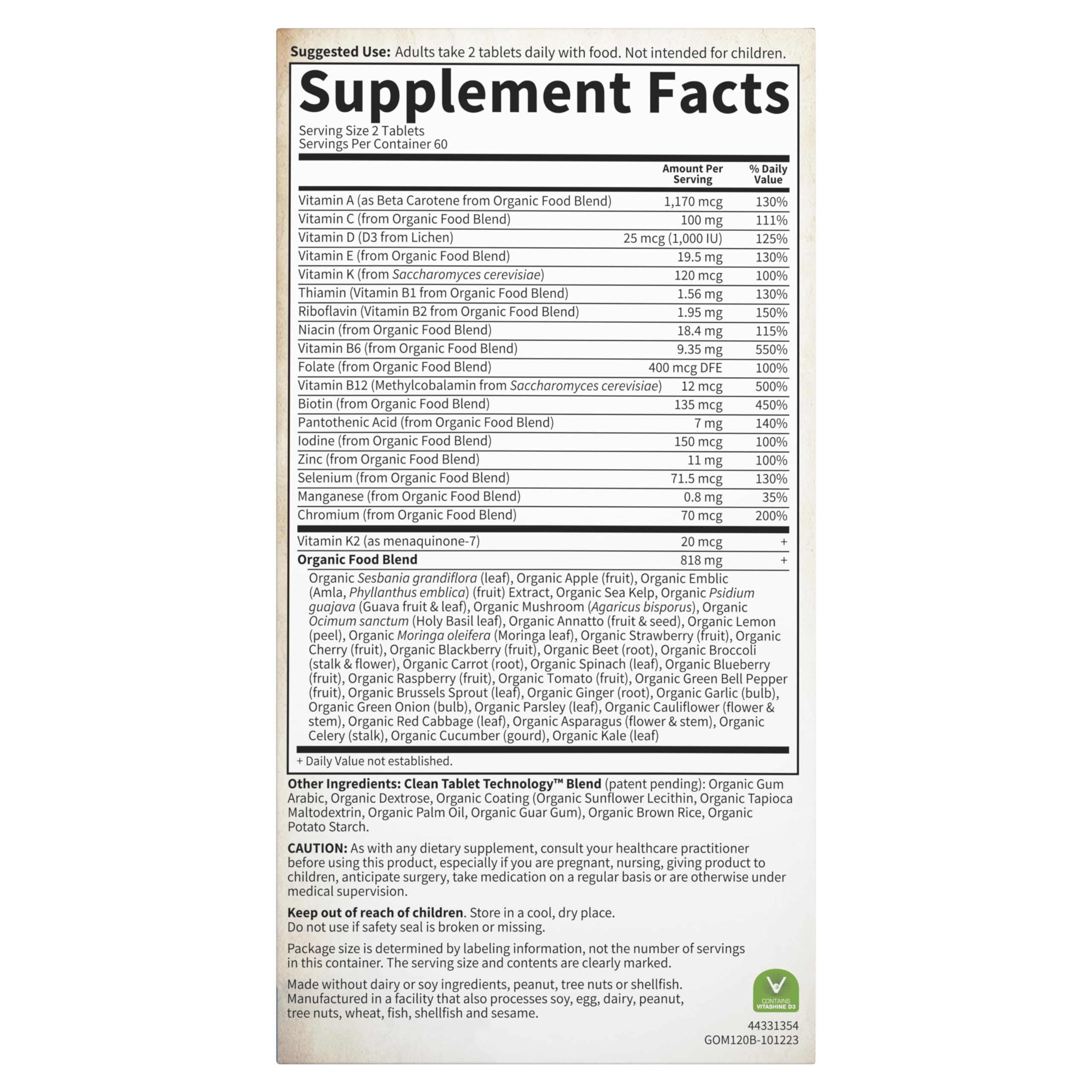 Garden of Life Organics serving size illustration, dosage guidance.