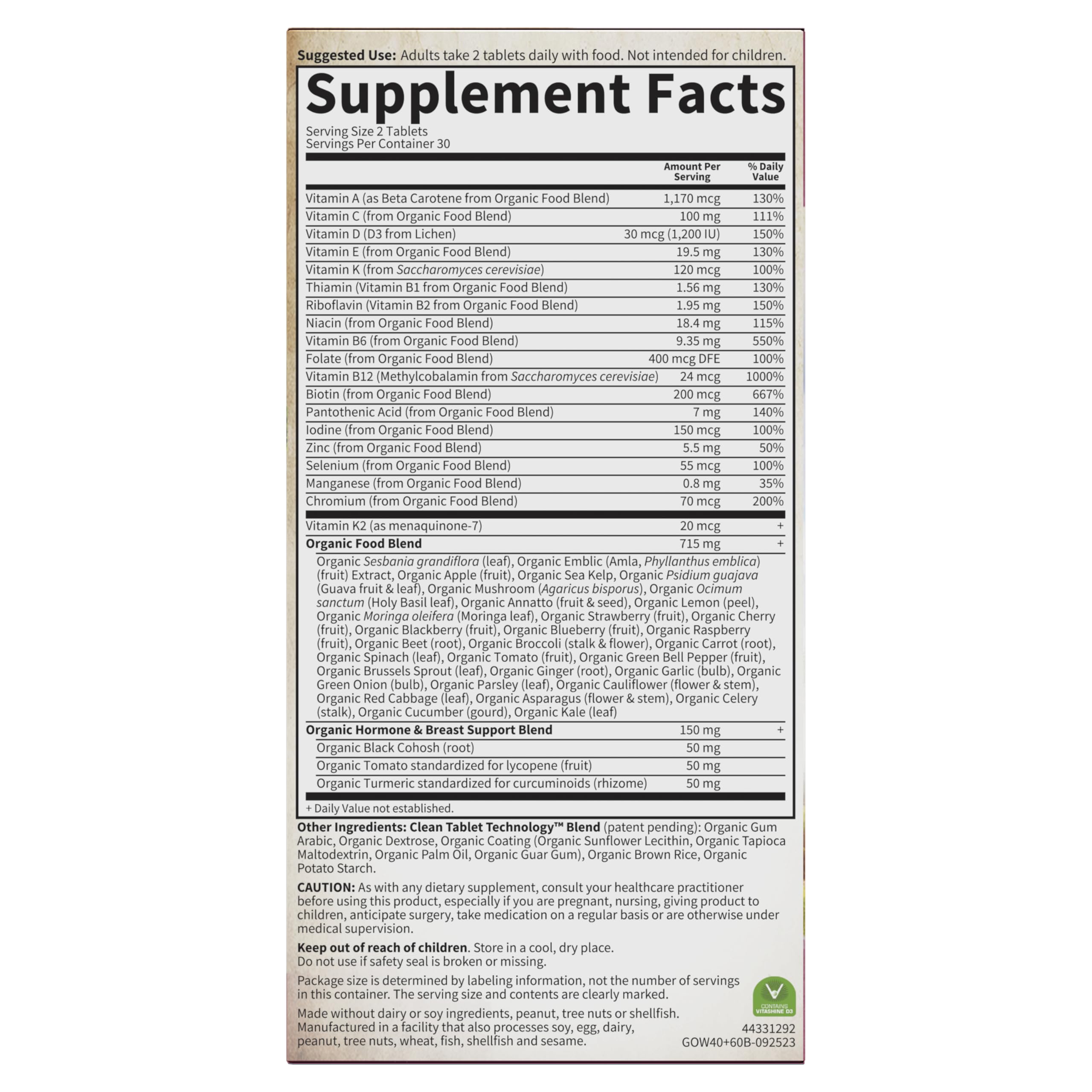 Garden of Life Organics Women 40+ bottle on shelf with clear labeling for an easy daily routine.