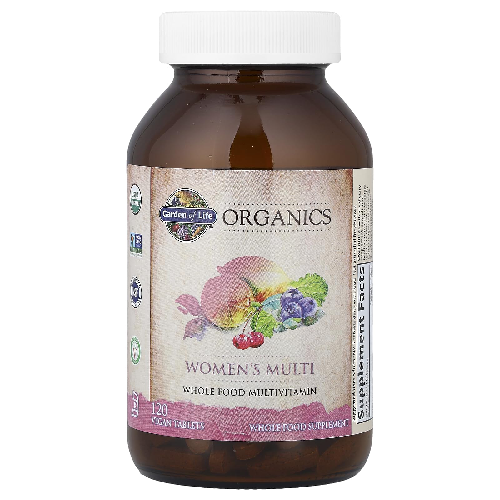 Garden of Life Organics Women's Multi label graphic highlights 16 essential nutrients