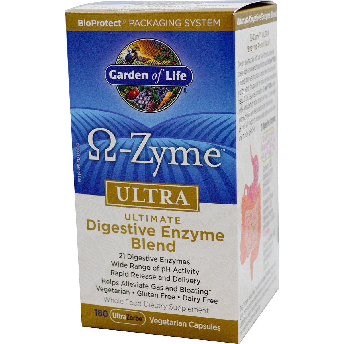Garden of Life O-Zyme Ultra bottle with capsules for digestive support.