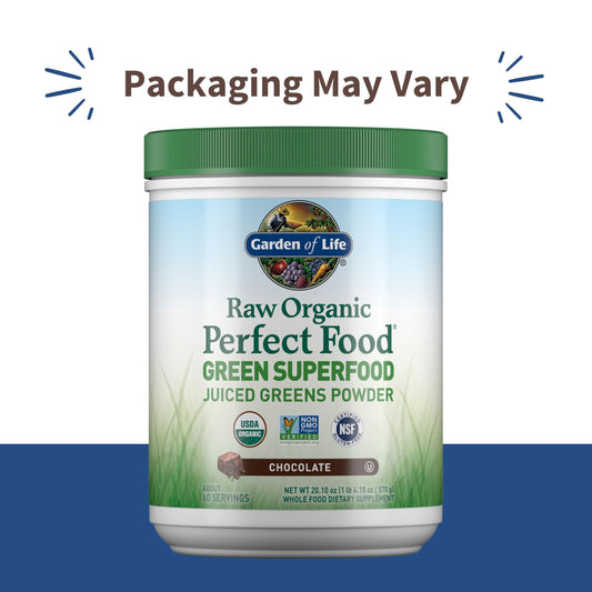Garden of Life chocolate greens powder scoop for convenient daily veggie intake