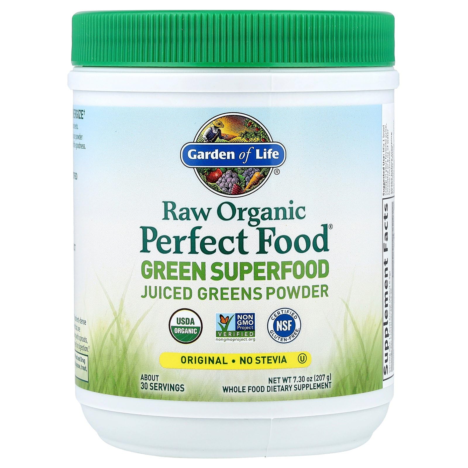 Garden of Life Perfect Food powder pouring into a shaker bottle