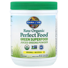 Garden of Life Perfect Food powder pouring into a shaker bottle