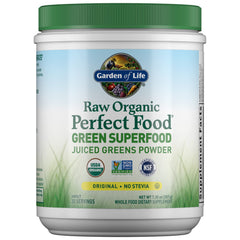 Garden of Life Raw Organic Perfect Food powder in a tub for daily greens boost
