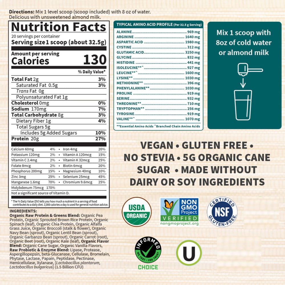 Garden of Life Raw Organic Protein & Greens green vegetable blend powers daily nutrition.