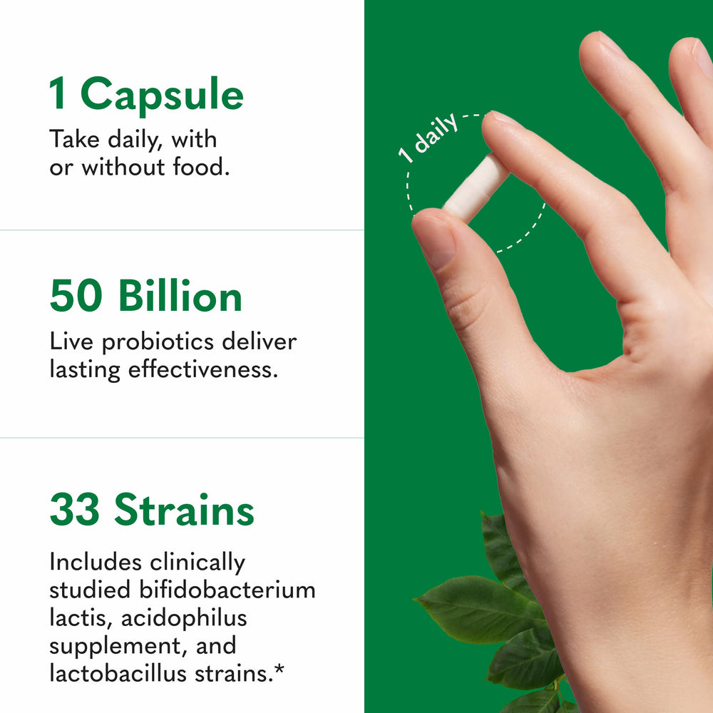 Garden of Life Colon Care capsules poured from bottle onto a clean surface.