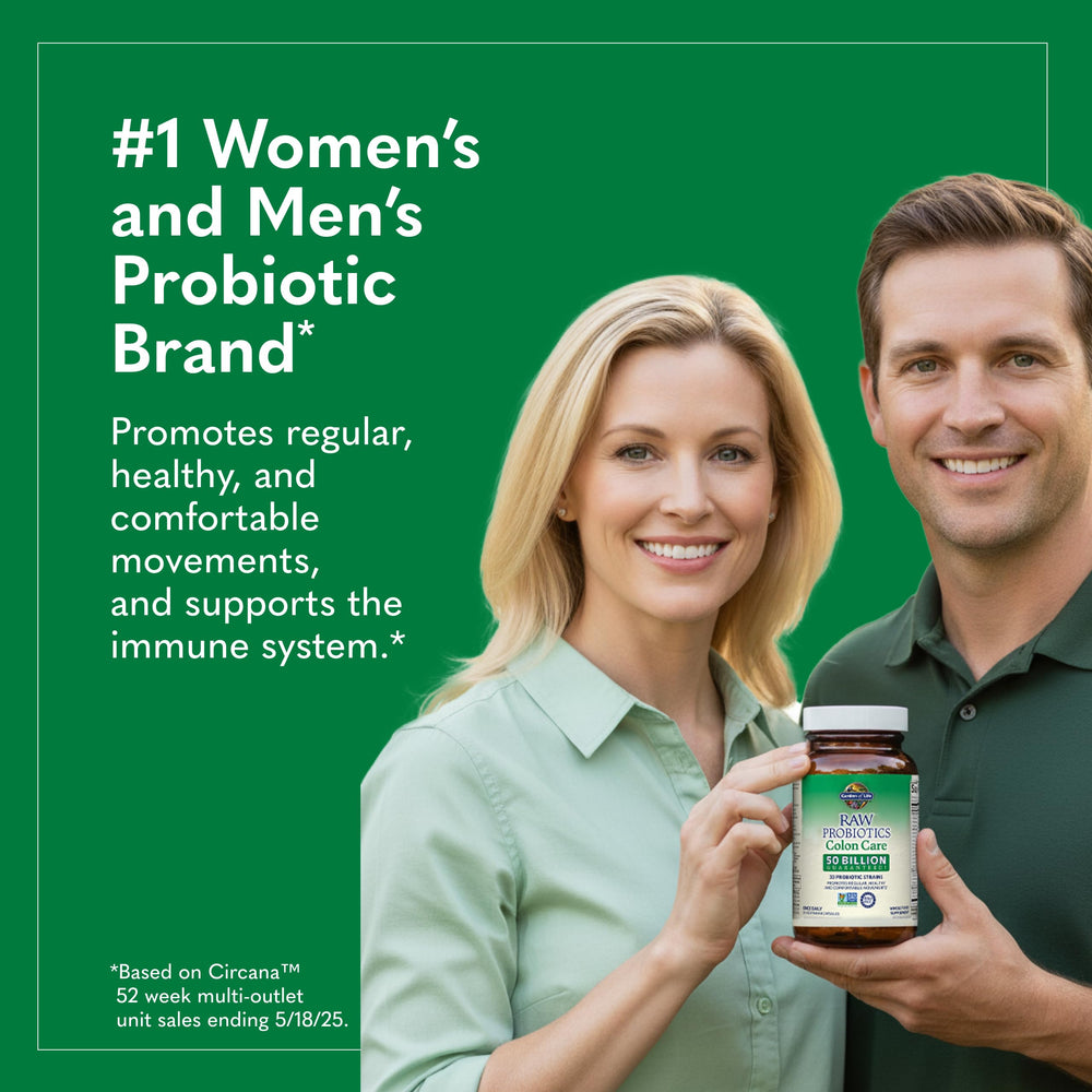 Garden of Life Colon Care probiotic blend shown as a cultured ingredient close-up.