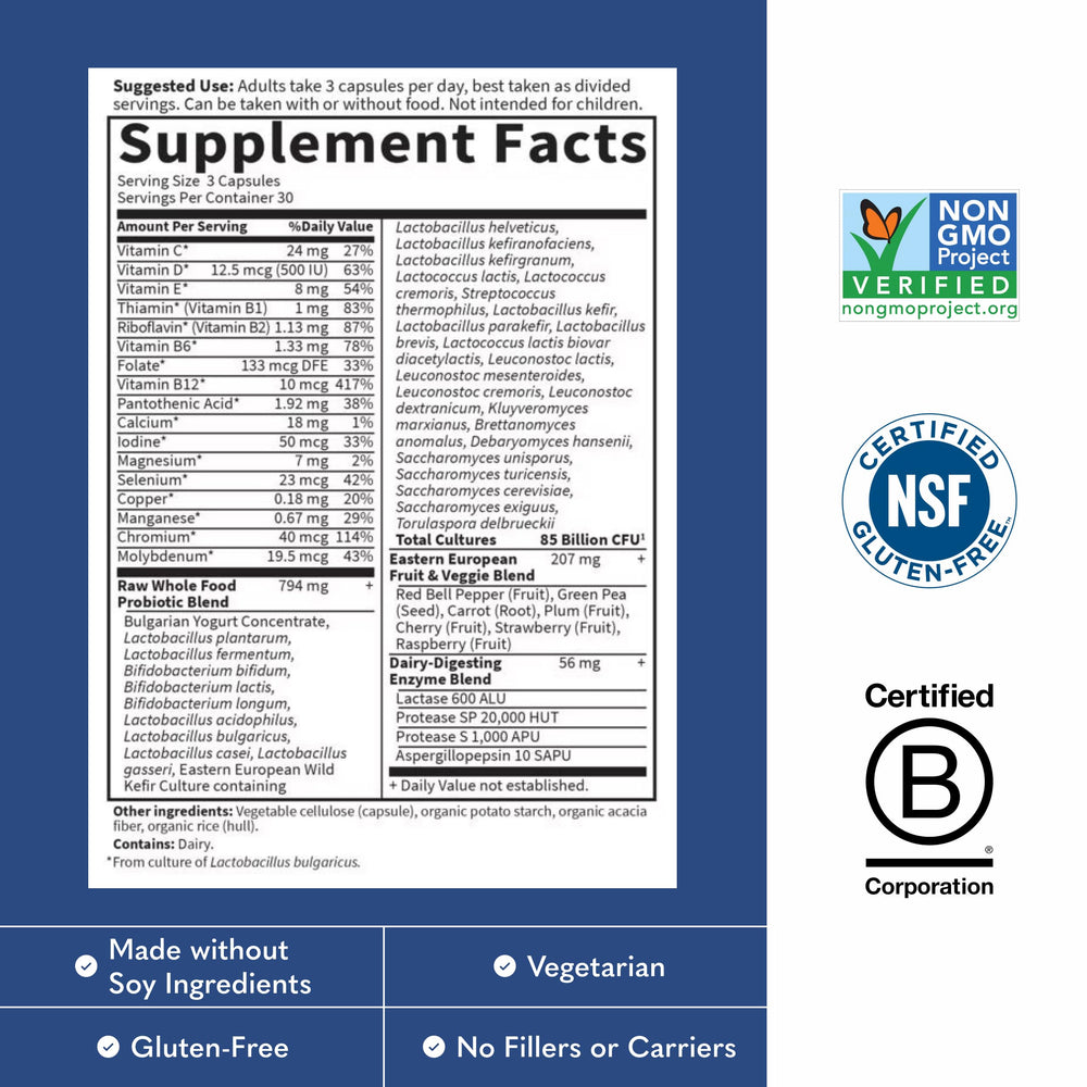 Dairy-digesting enzymes in Garden of Life RAW Probiotics Men formula.