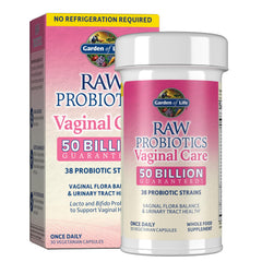 Garden of Life Raw Probiotics Vaginal Care bottle front shows 50B CFU and 38 strains