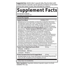 Garden of Life Raw Probiotics Vaginal Care daily serving instruction on label