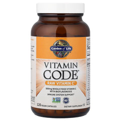 Garden of Life Raw Vitamin C label featuring 23 fruits and vegetables for antioxidants.