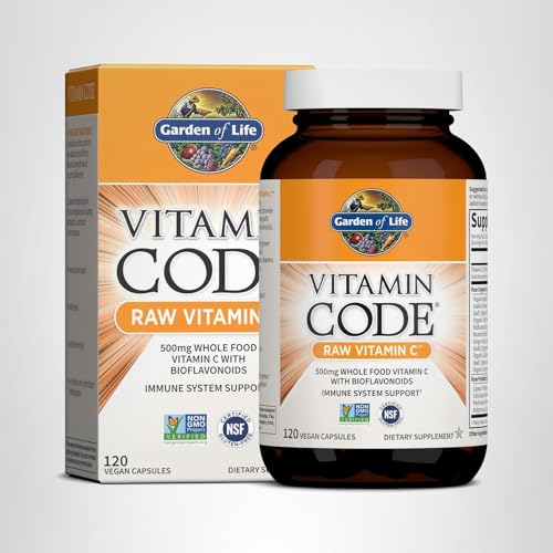 Garden of Life Raw Vitamin C packaging shows simple daily use with two capsules.