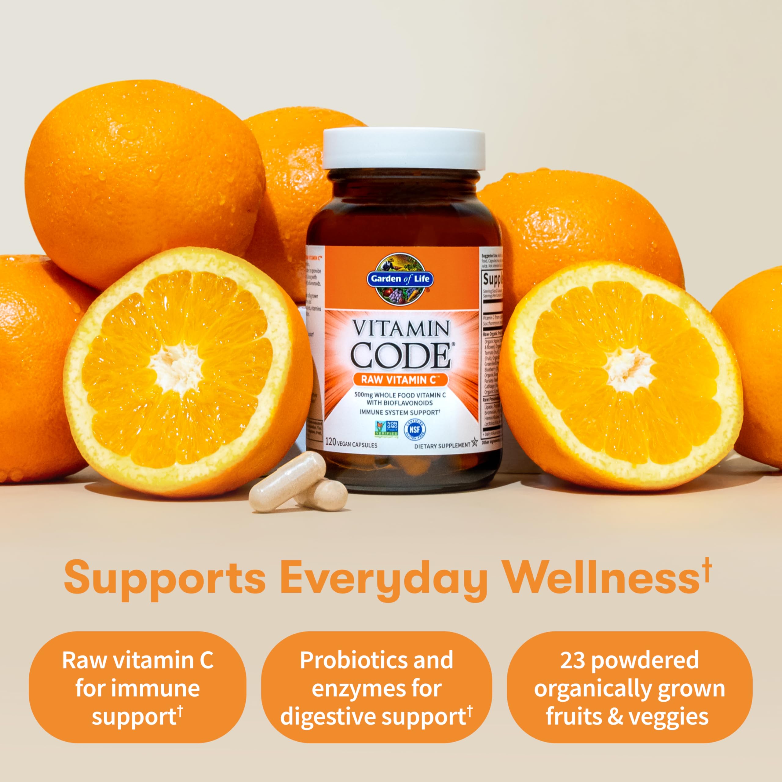 Garden of Life Raw Vitamin C probiotic and enzyme blend aiding digestion.