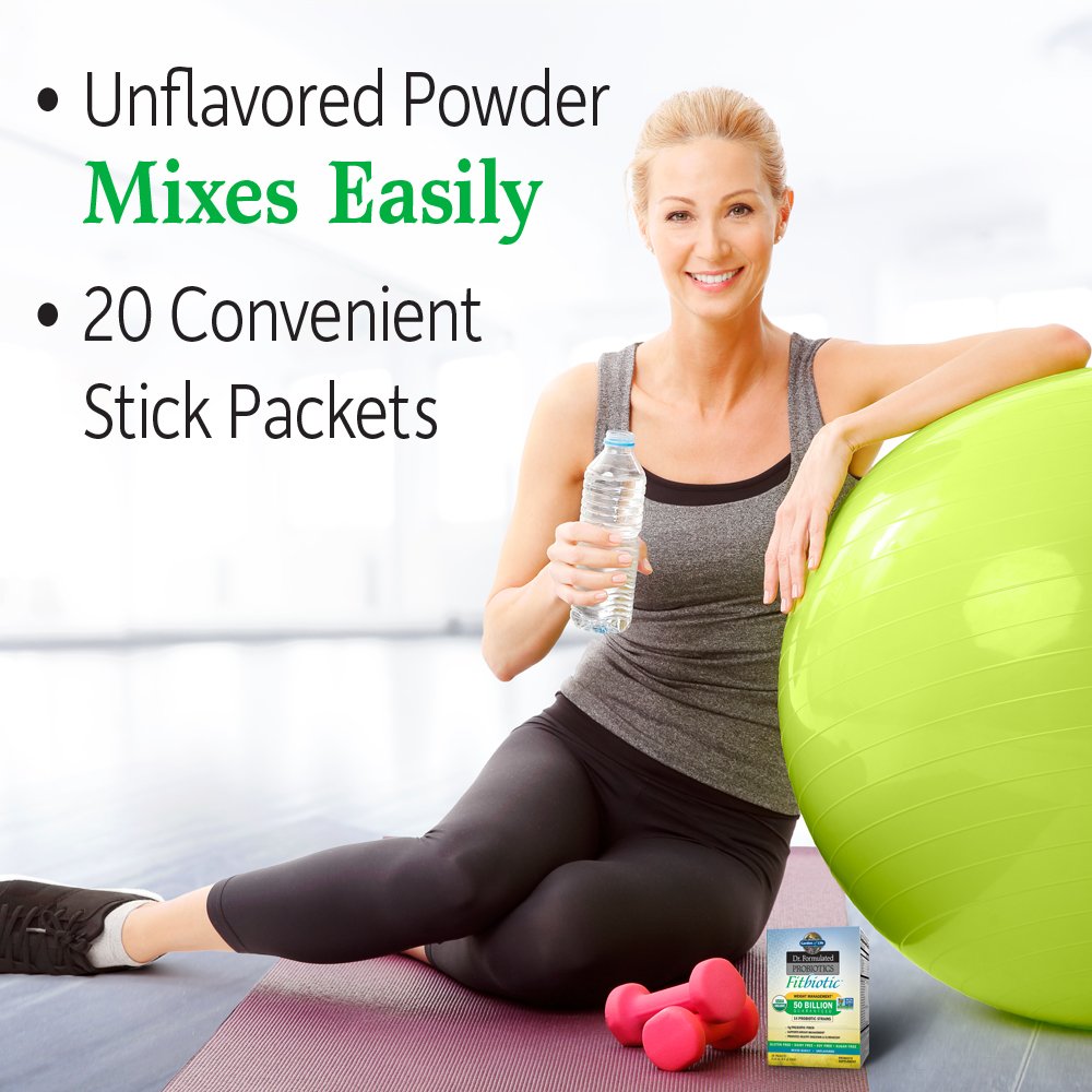 Garden of Life shake idea with Fitbiotic powder being mixed into a beverage