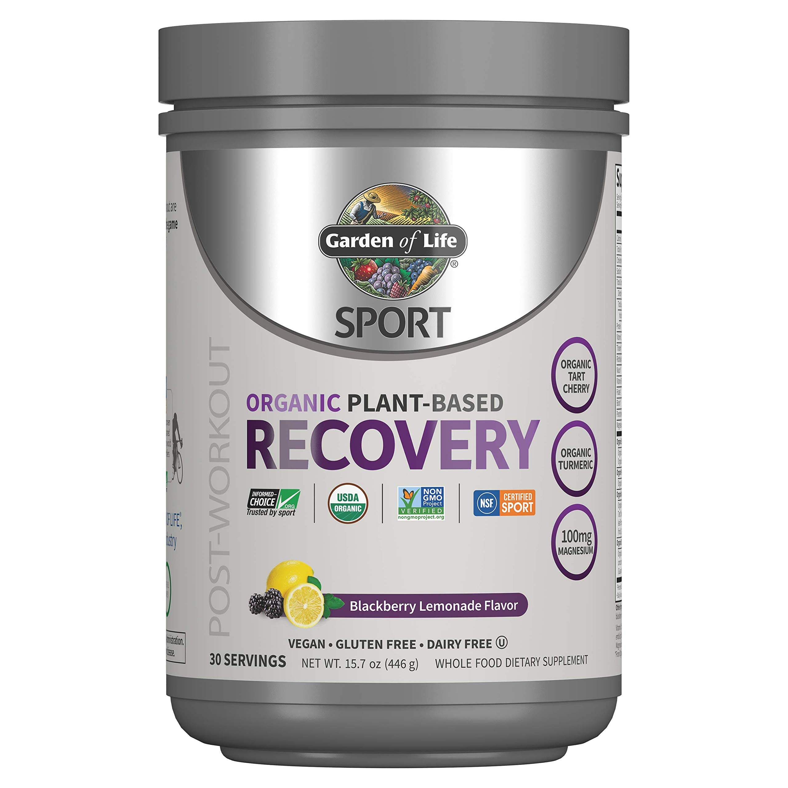 Garden of Life SPORT bottle with Blackberry Lemonade flavor for post-workout refreshment.