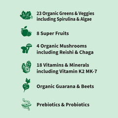 Garden of Life Sport Greens Apple Berry powder scoop, ready to mix into a smoothie.