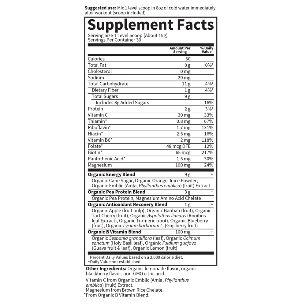 Garden of Life SPORT label closeup shows USDA Organic, non-GMO, NSF logos.
