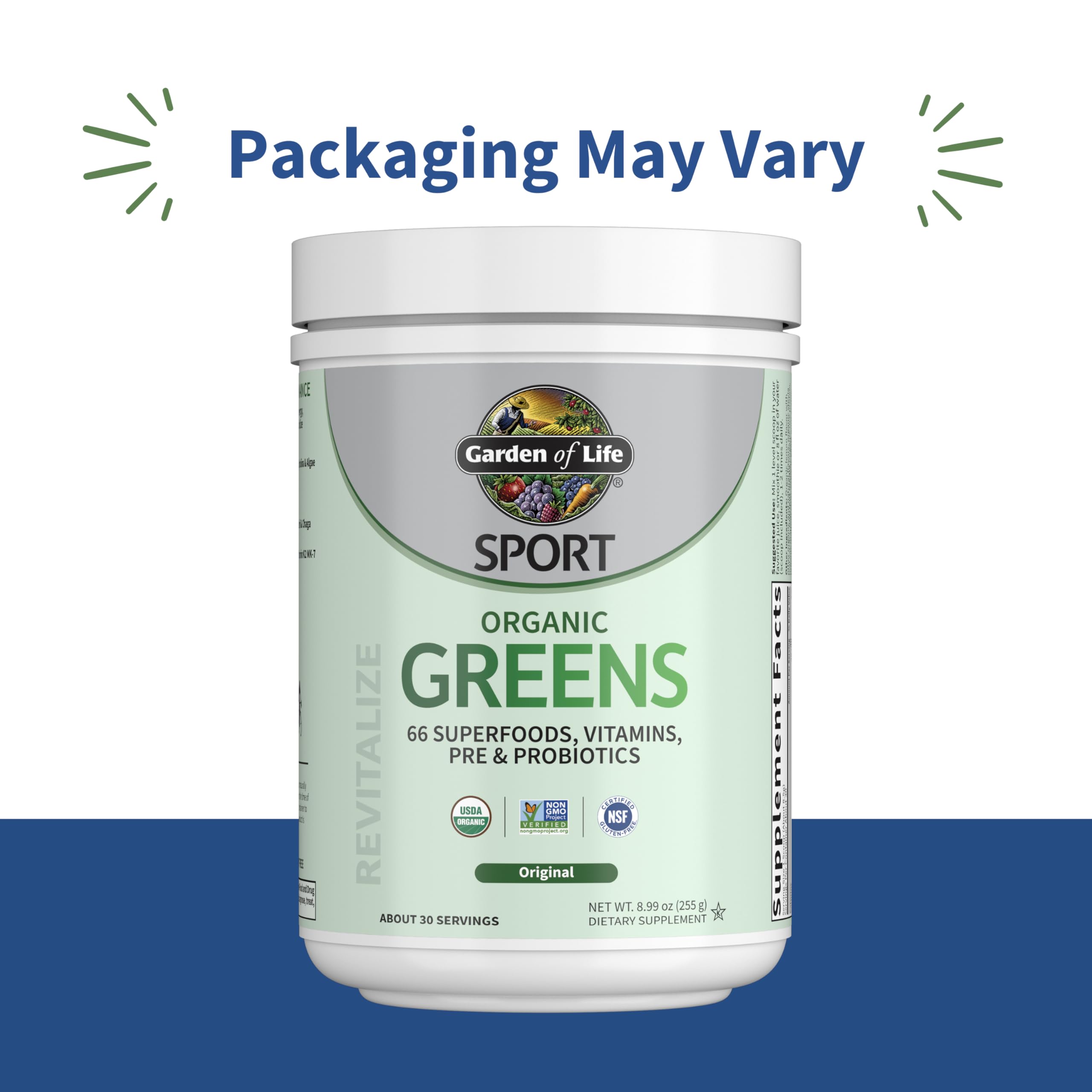 Garden of Life SPORT Organic Greens Apple Berry bottle ready for a tasty antioxidant boost