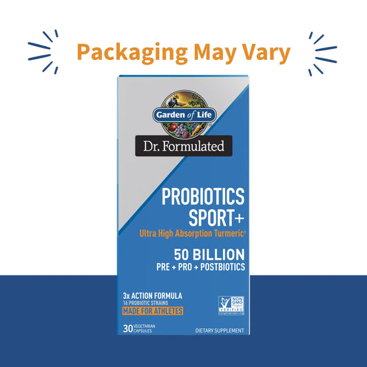 Garden of Life Sport Probiotics capsules close-up showing plant-based capsules for daily use.