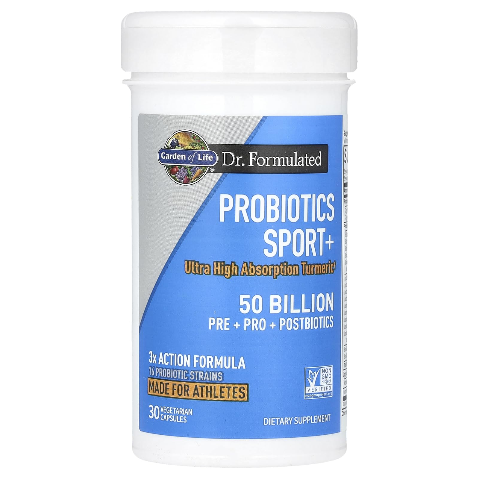 Garden of Life Sport Probiotics ingredients panel close-up showing strains.