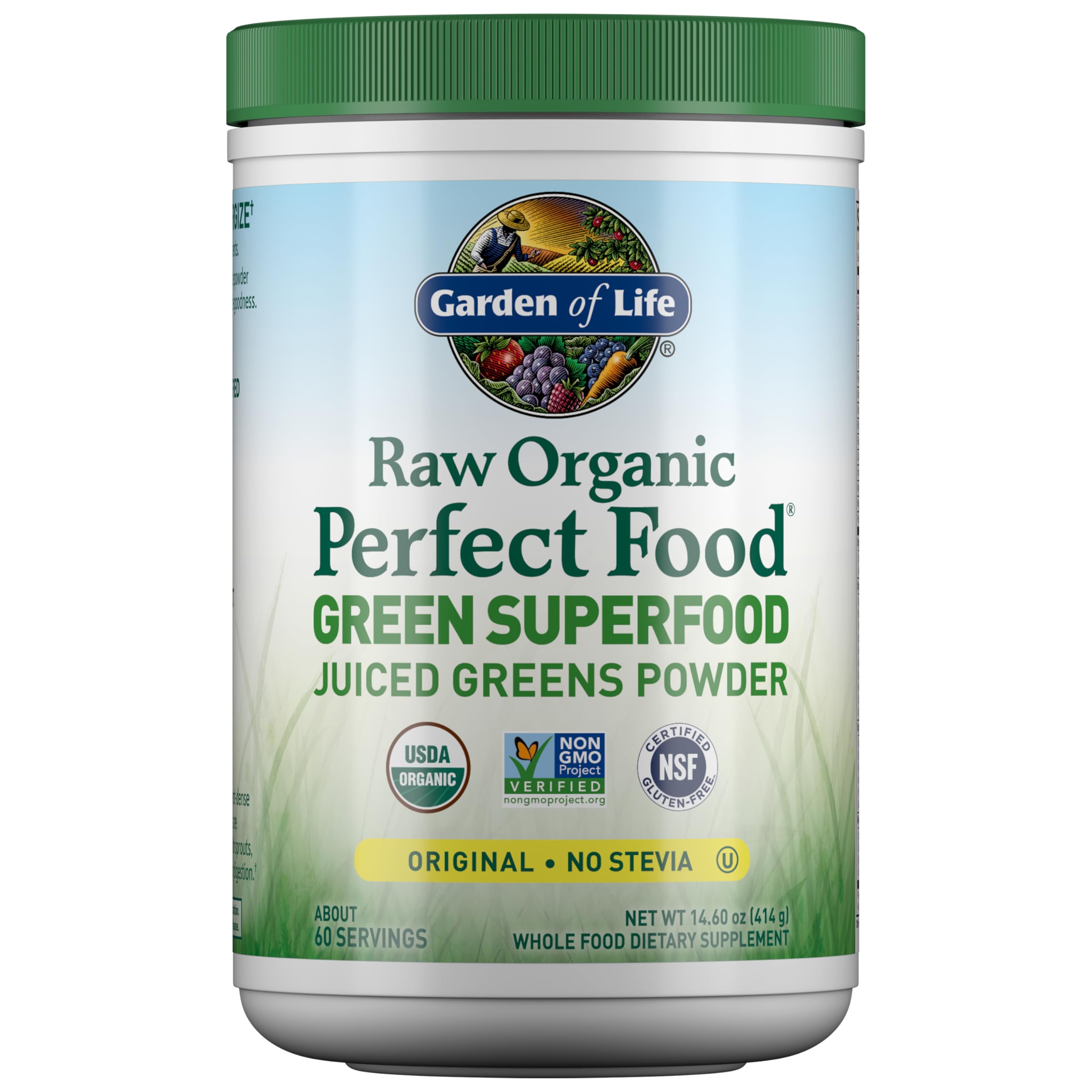 Garden of Life Super Greens bottle on kitchen counter boosts daily greens intake