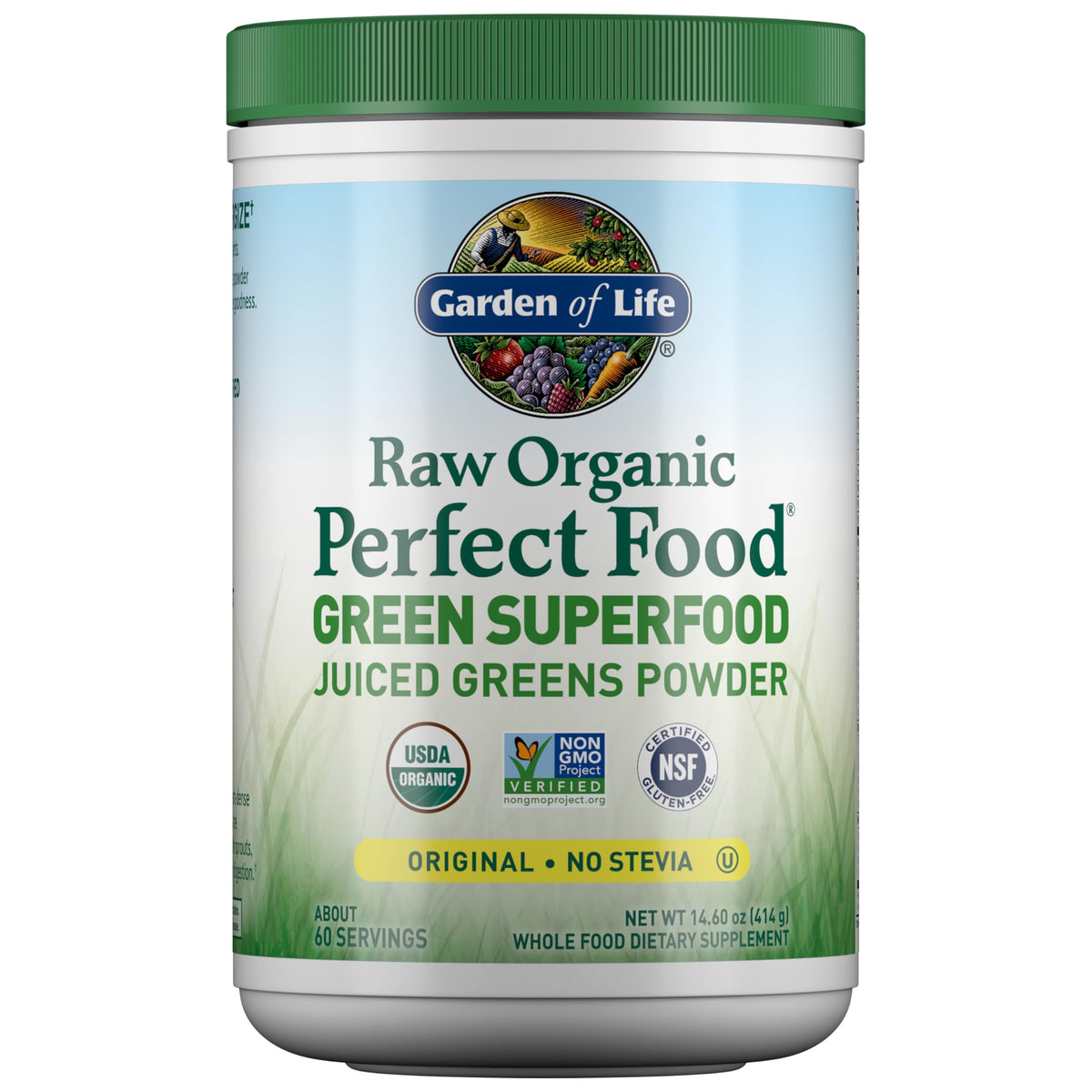 Garden of Life Super Greens bottle on kitchen counter boosts daily greens intake