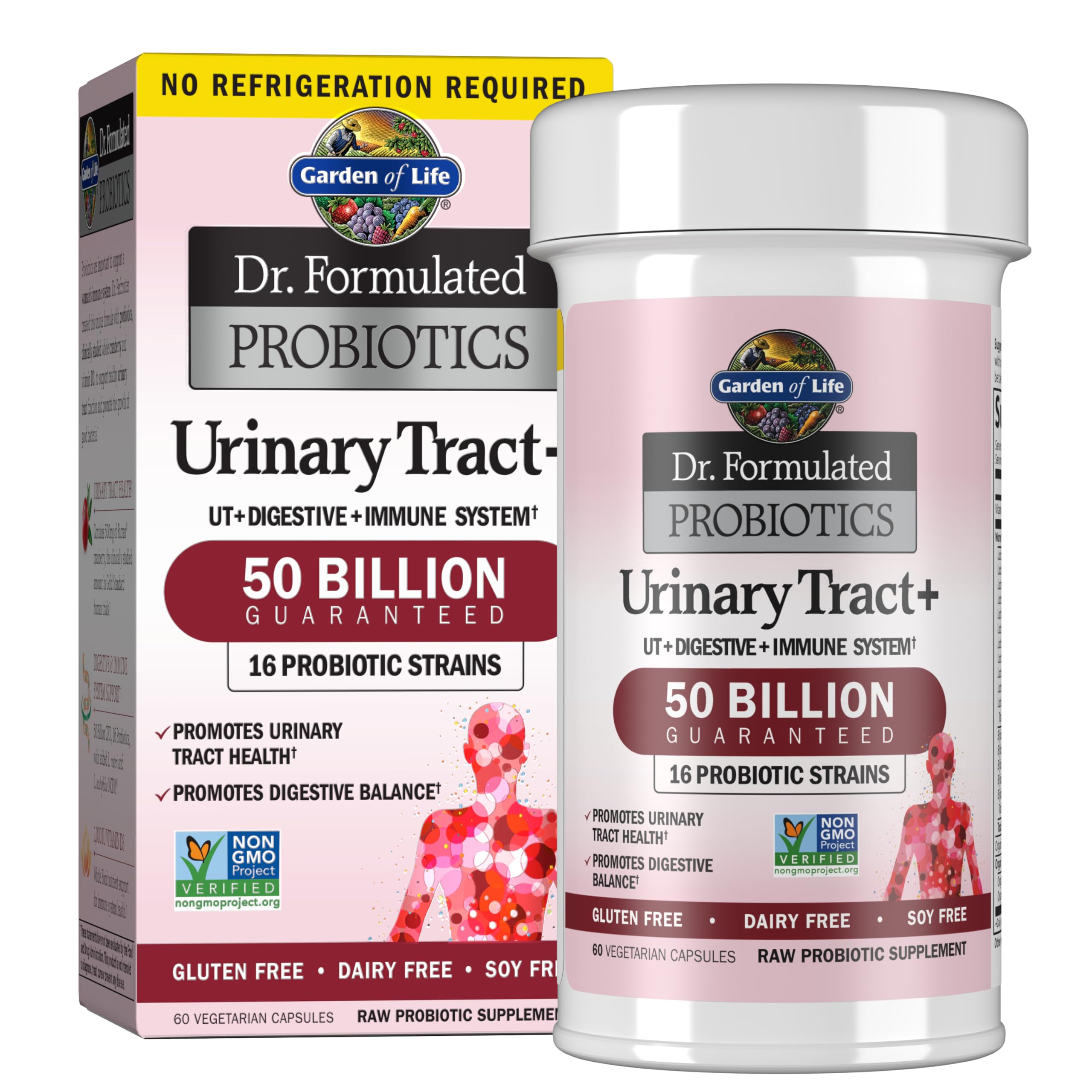 Garden of Life Urinary Tract+ bottle with 60 vegetarian capsules for daily probiotic support.