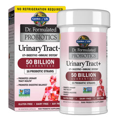 Garden of Life Urinary Tract+ bottle with 60 vegetarian capsules for daily probiotic support.