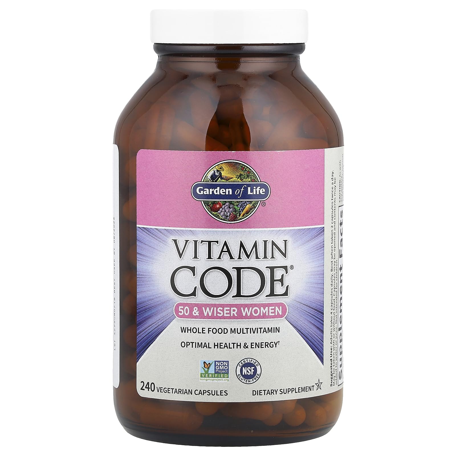 Garden of Life Vitamin Code 50 & Wiser Women bottle in hand for easy daily use