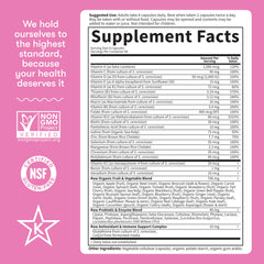 Garden of Life Vitamin Code 50 & Wiser Women non-GMO gluten-free kosher certification on packaging